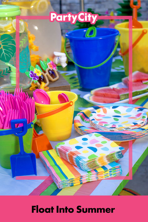 Keep the good times and tan lines going with summertime pool decorations, floral tableware, sunny signs, fun toys and games, and vibrant balloons. Get your order when you want it! Choose delivery or free pick-up as fast as same-day. Delivery and shipping are free on $59+ orders. Looking for more ideas? Visit PartyCity.com. Summer Party Centerpiece Ideas, Summer Birthday Party Decorations, Summer Birthday Themes, Summer Theme Party, Pool Decorations, Water Birthday, Good Times And Tan Lines, Lake Party, Pool Party Themes