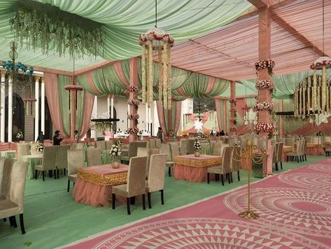 Photo By Advent Decor & Production - Decor Shamiyana Decoration, Sangeet Decoration In Hall, Indian Wedding Banquet Hall Decorations, Draped Mandap, Fabric Mandap, Banquet Hall Mandap Decor, Advent Decor, Indian Wedding Decorations Receptions, Wedding Tent Decorations