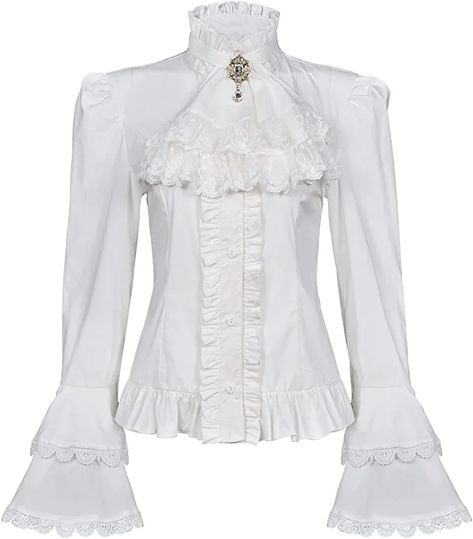 Victorian Blouse Womens Gothic Pirate Shirt Vintage Long Sleeve Lotus Ruffle Tops (L, 010 White) at Amazon Women’s Clothing store Gothic Pirate, Moi Meme Moitie, White Ruffle Shirt, Victorian Shirt, Pirate Shirt, Fancy Shirt, Casual Blouse Shirts, Victorian Blouse, Gothic Shirts