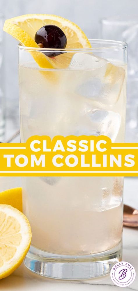 Tom Collins Recipe Gin, John Collins Cocktail, Tom Collins Recipe Vodka, Vodka Collins Recipe, Classic Cocktails Recipes, Tom Collins Drink, Tom Collins Drink Recipes, Tom Collins Recipe, Tom Collins Cocktail