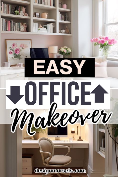 These 4 office makeover ideas are perfect and budget-friendly solutions if you need to work from home, whether you have a large or small space! Small Office Renovation Ideas, Office Desk Painting Ideas, Budget Office Makeover, Home Office Makeover On A Budget, Diy Home Office On A Budget, Diy Office Makeover, Office Renovation Ideas, Desk Makeover Ideas, Office Makeover Ideas