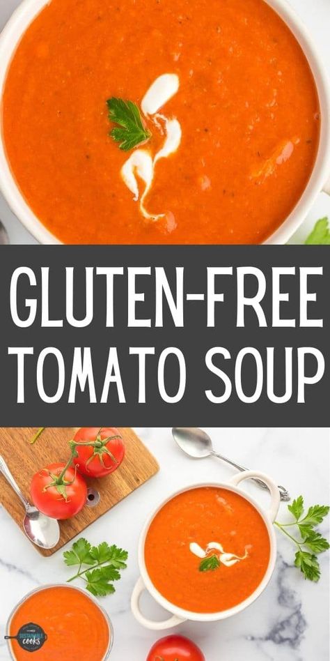 Gluten Dairy Free Tomato Soup, Tomato Soup Gluten Free, Homemade Tomato Soup Gluten Free, Gf Tomato Soup, Homemade Tomato Soup Dairy Free, Gluten Free Tomato Basil Soup, Gluten Free Tomato Bisque Soup, Gluten Free Dairy Free Soup Recipes, Tomato Soup Dairy Free