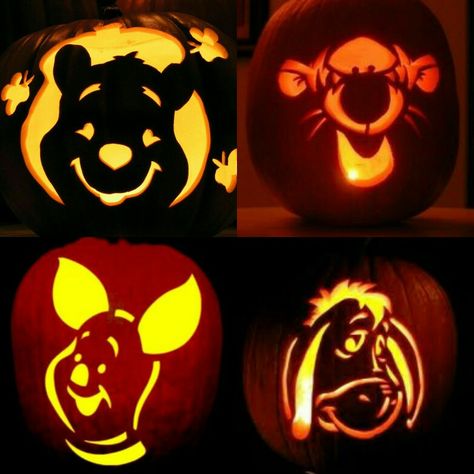 Winnie-the-Pooh, Tigger, Piglet, and Eeyore Piglet Pumpkin Carving, Disney Pumpkin Stencils, Disney Pumpkin Carving Templates, Piglet And Eeyore, Pumpkin Carving Patterns Free, Pumpkin Carving Stencils Free, Halloween Pumpkin Stencils, Halloween Pumpkin Crafts, Carving Templates