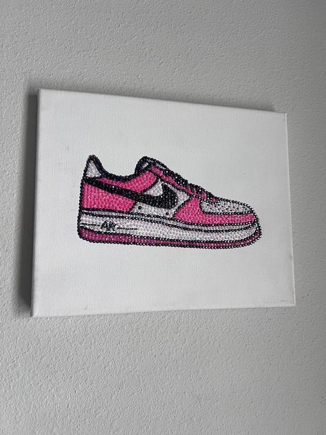 Shoe Rhinestone Canvas Wall Art - Etsy Canada Shoe Box Diy, Rhinestone Canvas, Pink Canvas Art, Custom Rhinestone, Rhinestone Projects, Rhinestone Crafts, Diamond Picture, Stone Art Painting, Easy Canvas Art