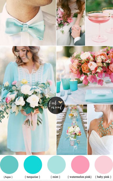 Pink and Turquoise Wedding Ideas | http://www.fabmood.com/pink-and-turquoise-wedding-ideas #weddingpalette #turquoisewedding #weddingideas Turquoise Wedding Ideas, Tiffany Blue Wedding, Light Pink Wedding, Aqua Wedding, Green Wedding Colors, Pink Wedding Theme, Turquoise Wedding, Teal Wedding, Summer Wedding Colors