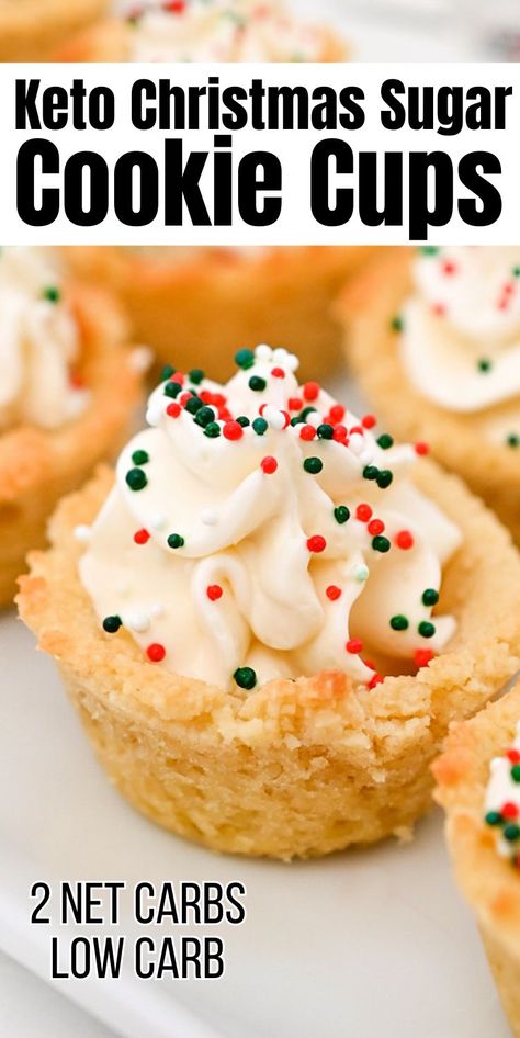 Keto Christmas Cookie Cups  #ketochristmascookiecups #christmascookiecups Dairy Free Christmas Cookies, Low Carb Christmas Recipes, Low Carb Christmas Cookies, Stylish Cravings, Recipes Using Cream Cheese, Christmas Keto, Low Carb Holiday Recipes, Sugar Cookie Cups, Dirty Keto