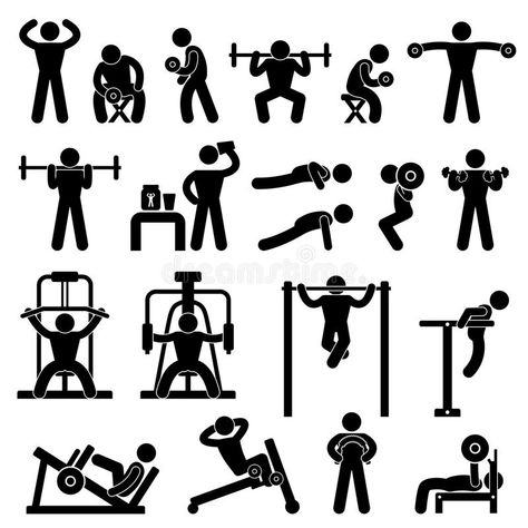 Gym Gymnasium Body Building Exercise Training. A set of pictogram showing a set , #AD, #Exercise, #Training, #set, #Building, #Gym #ad Six Pack Abs Men, Muscle Abdominal, Lifting Workouts, Fitness Icon, Bodybuilding Training, Body Builder, Bodybuilding Workouts, Stick Figures, Upper Body Workout