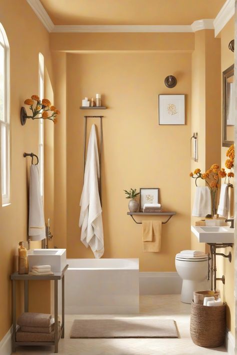 Dive into the golden bliss of Soft Marigold Serenade (BM 2158-60) as we explore daily interior designer's rituals to elevate your bathroom decor. Discover radiant inspiration! #Ad #homedecor #homedesign #bathroom #Painthome interiorarchitecture best Wall Colors for Bathroom Colors
Bright Room Colors
best colors combinations bathroom
bathroom Remodeling
Modern Paint Colors
2024 Color Combinations For Bathrooms, Bright Colors Bathroom, Caramel Bathroom, Pale Orange Bathroom, Soft Yellow Bathroom, Gold Bathroom Walls, Bathroom Ideas Yellow, Golden Yellow Bathroom, Yellow Wall Bathroom