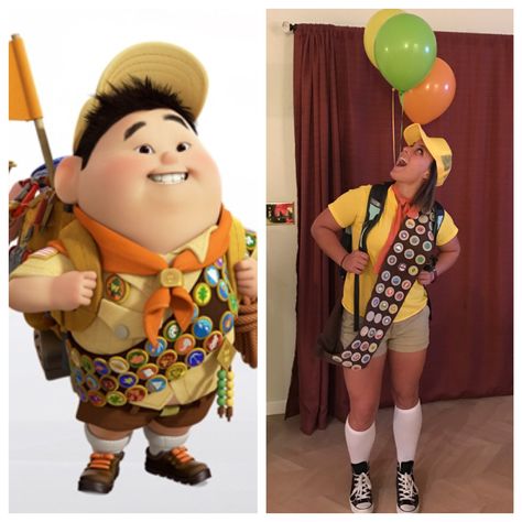 Halloween Costume Russell From Up, Russel Up Halloween Costume, Russell Halloween Costume, Up Outfit Disney, Russell Up Costume Women, Pixar Movie Costumes, Russell Costume Up, Aesthetic Disney Costumes, Ellie From Up Costume