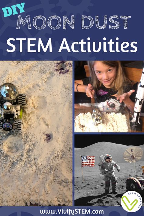 Make your own Moon Dust (Moon Sand or Kinetic Sand) with this easy recipe, then add some STEM activities! Now you can learn about it and play with Moon dust that you can make right in your kitchen. Read on to learn how! Make Kinetic Sand, Homeschool Stem, Stem Activities Preschool, Diy Moon, Sand Slime, Moon Sand, Stem Engineering, Preschool Stem, Stem Lesson