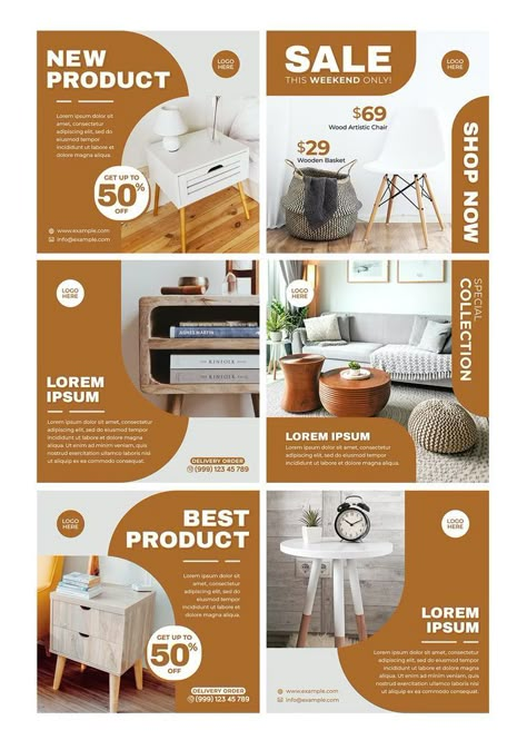 6 Furniture Instagram Feed Templates PSD Furniture Instagram Feed, Instagram Feed Theme Layout, Instagram Feed Template, Free Social Media Templates, Instagram Grid Design, Template Craft, Furniture Business, Social Media Branding Design, Sale Logo