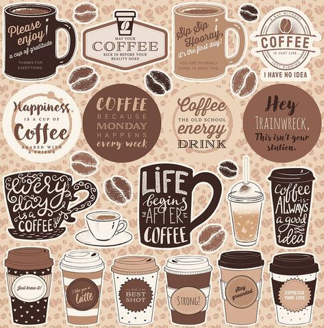 Reminisce - But First, Coffee Collection - 12 Coffee Scrapbook Pages, Coffee Aesthetic Stickers, Cute Journal Stickers Printable, Coffee Vintage Aesthetic, Coffee Stickers Aesthetic, Coffee Stickers Printable, Coffee Scrapbook, Free Printable Planner Stickers Kawaii, Cafe Stickers