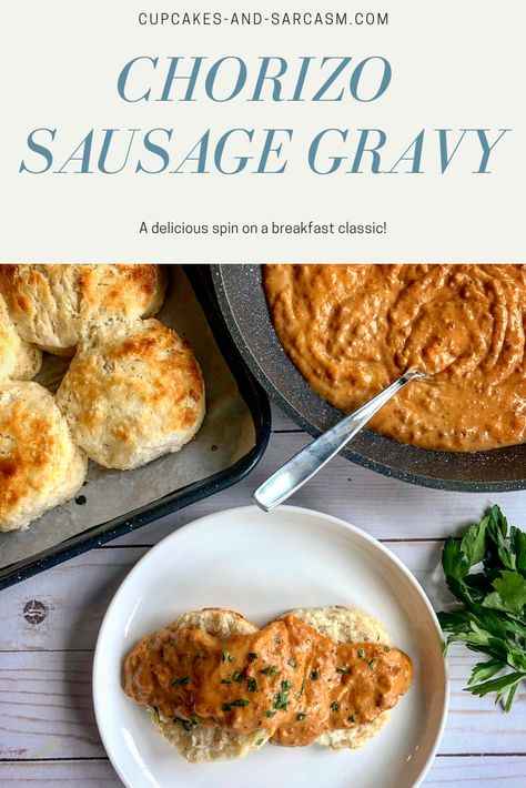 Chorizo Gravy Recipe, Chorizo Sausage Gravy, Breakfast Ideas Chorizo, Chorizo Gravy And Biscuits, Chorizo Biscuits And Gravy, Spicy Sausage Gravy, Chorizo Gravy, Roast Brisket, Chorizo Breakfast