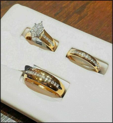 ad eBay - Find many great new & used options and get the best deals for Lab-Created 2.20CT Round Cut Diamond Wedding Trio Ring Set 14K Yellow Gold Over at the best online prices at eBay! Free shipping for many products! Trio Ring Set, Groom Ring, Trio Ring, Mens Ring Sizes, Engagement Wedding Ring Sets, Silver Ring Set, Bridal Engagement Rings, Diamond Engagement Ring Set, Bridal Bands