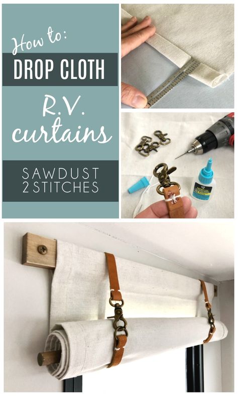 Dropcloth Curtains, Rv Curtains, Koti Diy, Cloth Curtains, Camper Trailer Remodel, Diy Camper Remodel, Rv Makeover, Drop Cloth Curtains, Tent Trailer