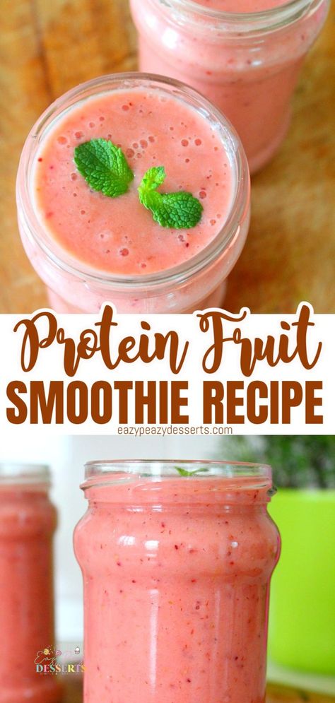 Alani Protein Shake Recipes, Yogurt Protein Smoothie, Yogurt Protein Shake, Protein Powder Smoothie Recipes, Fruit Protein Shakes, Protien Smoothies Recipes, Protein Fruit Smoothie, Strawberry Protein Smoothie, Protein Drink Recipes