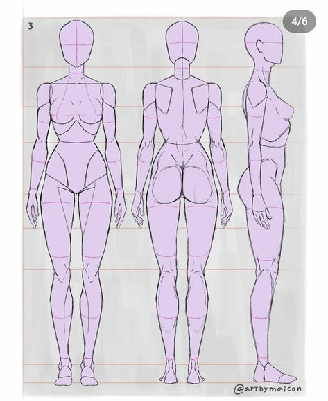 Body Sketches Side View, Back Reference Female Photo Drawing, Drawing Body References Character Design, Human Proportions Reference, Female Proportions Drawing Reference, Body Anatomy Reference Female, Turn Around Female Anatomy, Female Anatomy Back View Drawing, Backwards Drawing Reference