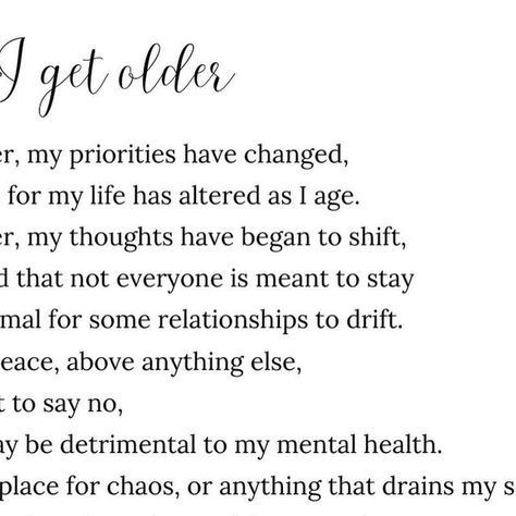 Personalised Rhyme on Instagram: "Simple Sundays ❤️ 

It’s a funny thing isn’t it as you get that bit older all the things we once worried about, in our early twenties, all the silliness, the drama. My thirties are all about the peace 💫

Added to my website under classics ❤️" As We Grow Older Quotes, Thirties Quotes, Growing Older Quotes, Older Quotes, The Drama, The Peace, My Website, The Things, The Twenties