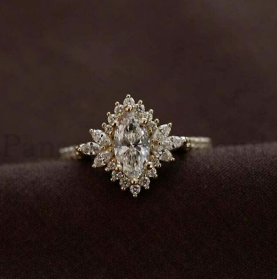 Simple Gold Engagement Rings Marquise, Halo Marquise Wedding Set, Gold Marquise Engagement Ring With Halo, Marquise Diamond Ring Halo, Marquise Diamond With Halo, Engagement Rings Square Halo, Marquis Rings Engagement, Diamond Flower Engagement Ring, Starburst Cut Engagement Ring