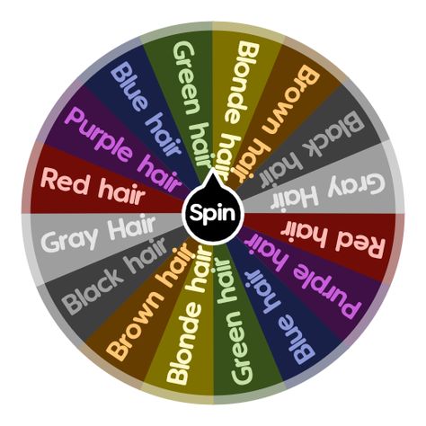 Spin the wheel to randomly choose from these options: Red hair, Purple hair, Blue hair, Green hair, Blonde hair, Brown hair, Black hair, Gray Hair! Color Wheel Hair Colour, Hair Colour Wheel, Oc Wheel, Hair Color Wheel, Skin Color Chart, Color Characters, Hairstyle Generator, Colour Wheel Theory, Stylish Hair Colors