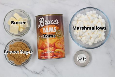 Baked Candied Yams From Can, Canned Sweet Potatoes With Marshmallows Easy, Candy Yams Marshmallows, Candied Yams Easy Canned, Yams With Marshmallows Crockpot, Bruce Candied Yams Recipe, Candied Yams With Marshmallows Canned, Candied Yams With Marshmallows Crockpot, Yams In A Can Recipes