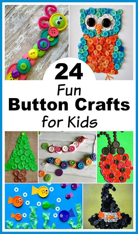 24 Fun Button Crafts for Kids- An easy way to keep kids busy at any time of year is with these fun button crafts for kids! These projects are inexpensive, not messy, and turn out great! | kids' craft, kids activity, summer activites for kids, winter break activites, how to keep kids busy, easy DIY project, owl, fish, ladybug, caterpillar, Christmas tree, witch's hat, Christmas, Halloween, spring, summer, simple projects for kids Button Crafts For Kids, Buttons Crafts Diy, Keep Kids Busy, Simple Projects, Craft Kids, Easy Arts And Crafts, Crafts For Boys, Craft Projects For Kids, Kids Activity