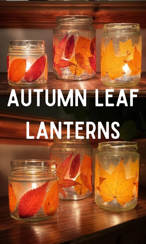 Mason Jar Autumn Leaf Lanterns - In The Playroom Turkey Leaf Luminaries, Fall Leaf Mason Jar Craft, Fall Leaf Lanterns, Autumn Leaf Lanterns, Leaf Jars Craft, Mason Jar Leaf Lanterns, Autumn Leaf Activities, Toddler Fall Leaf Crafts, Leaf Lanterns For Kids