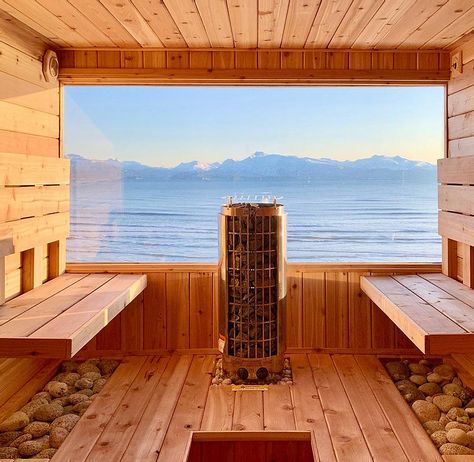 Sauna With A View, Outdoor Massage Space, Wellness Space, Homer Alaska, Sauna Steam Room, Finnish Sauna, Sauna Design, Destin Hotels, Thermal Spa