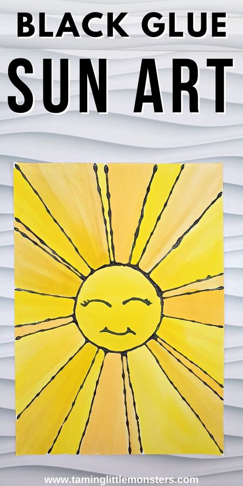 Sun Art For Kids, Collaborative Art Projects For Kids, Sunshine Crafts, Sun Crafts, Black Glue, Activity For Preschool, Glue Art, Kindergarten Art Projects, Sun Painting