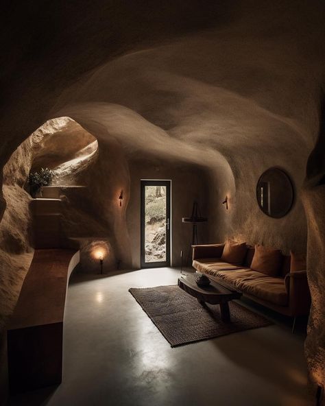 Cave Like Bedroom, Cave Style Interior, Cave Aesthetic Room, Cave Like Bathroom, Cave Inspired Interior, Cave House Exterior, Cave Bedroom Aesthetic, Cave Like Interior, Cave House Aesthetic