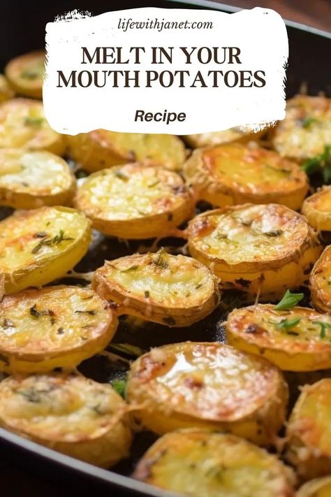 Melt in Your Mouth Potatoes Slice Potato Recipes, Potato Slices In Oven Baked, Sliced Potato Recipes Ovens, Grill Sides, Potato Dishes Easy, Oven Baked Potatoes, Melting Potatoes, Potato Side Dishes Easy, Baked Potato Slices