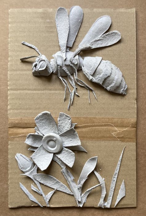 Egg Box Insects — Darrell Wakelam Cartonnage, Paper Egg Carton Crafts, Paper Mache Insects, Paper Mache Plants, Cardboard Box Crafts Decor, Crafts With Paper Bags, Darrell Wakelam, Cardboard Insects, Cardboard Sculpture Ideas