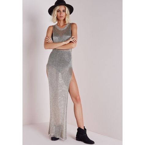 Missguided Metallic Side Split Knitted Maxi Dress Silver (71.035 COP) ❤ liked on Polyvore featuring dresses, metallic dress, pink dress, missguided dress, silver metallic dress and sexy silver dress Perrie Edwards Style, Silver Metallic Dress, Knitted Maxi Dress, Daily Sketch, Maxi Dress Sleeveless, Missguided Dress, Metallic Knit, Knitted Clothes, Knit Maxi Dress