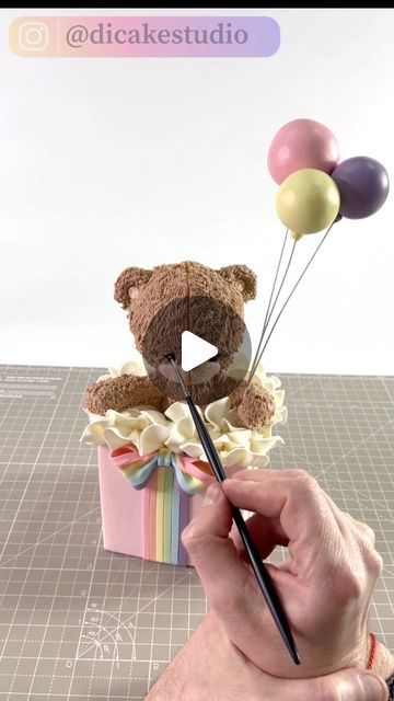 Make A Teddy Bear, Teddy Bear Birthday Cake, Fondant Teddy Bear, Teddy Cakes, Gift Box Cakes, Chocolate Cake Designs, Fondant Cake Designs, Gravity Cake, Homemade Clay