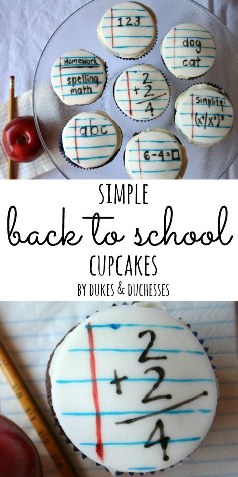 simple back to school cupcakes made with storebought fondant and edible markers Last Day Of School Cupcakes, First Day Of School Cupcakes, Back To School Cupcake Ideas, Cupcakes For Teachers, First Day Of School Cake, Back To School Cupcakes, School Cakes, Teacher Cupcakes, Edible Markers