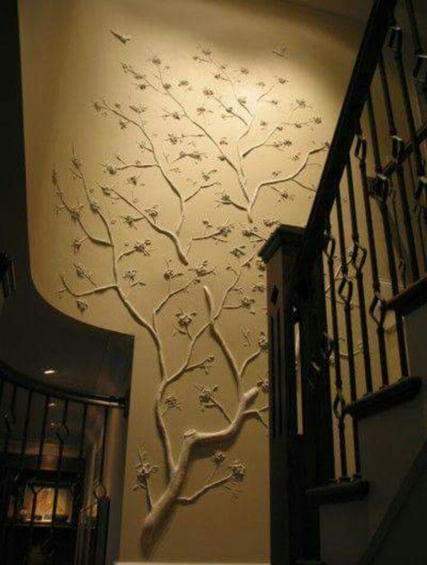 Creative Wall Design, Deco Nature, Stair Case, Wall Decor Design, Creative Wall, Unique Wall Decor, Wall Color, Diy Wall, Wall Sculptures