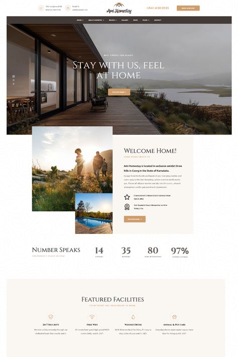 The "Ami Homestay - Hotel Booking WordPress Theme" is a theme designed specifically for creating websites related to homestays, hotels, vacation rentals, and similar accommodation services. It offers features to help you showcase your properties, manage bookings, and create an enjoyable experience for your guests. Hotel Website Design, Hotel Booking Website, Airbnb Website, Web Design Websites, Website Design Inspiration Layout, Booking Website, Airbnb Rentals, Hotel Reservation, Hotel Website