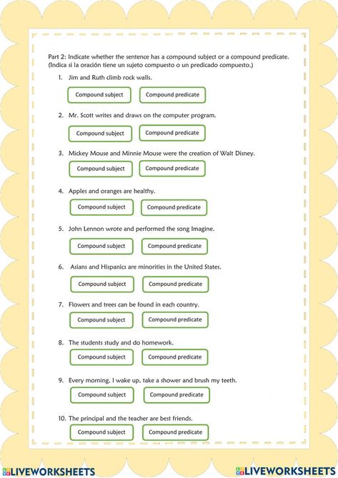 Subject And Predicate Worksheet, Compound Subjects And Predicates, Compound Subject, Worksheets For Grade 3, Topic Sentences, Subject And Predicate, Write An Email, English As A Second Language (esl), English As A Second Language