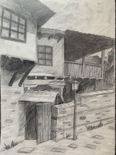 Drawing of traditional bulgarian house in the old part of my city Bulgarian Drawing, Old Bulgarian House, Old House Sketch, Old City Drawing, Old Town Drawing, Town Sketch, Bulgarian House, Bulgarian Architecture, Town Drawing