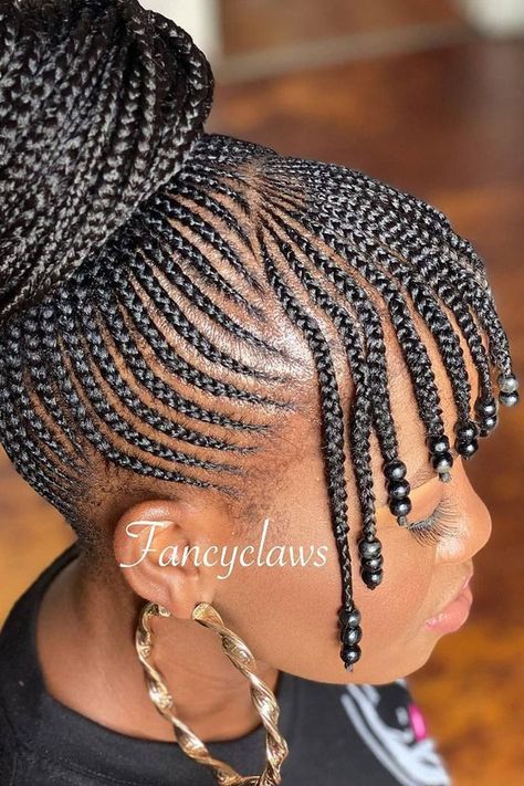 Braided Bangs With Beads ❤ #lovehairstyles #hair #hairstyles #haircuts Grey Hairstyle, Cornrows With Beads, Hair Braid Beads, Fringe Braid, Cornrow Ponytail, Top Braid, Braiding Styles, Braided Bangs, African Hair Braiding Styles