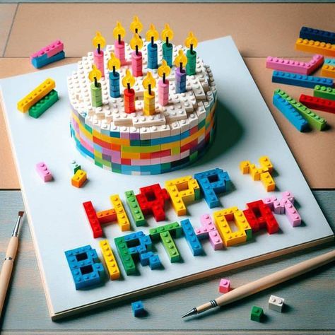 Lego Brick Cake, Lego Birthday Cake For Boys, Lego Cake Design, Lego Cakes For Boys, Lego City Cakes, Lego Happy Birthday, Lego Cake Ideas, Lego Candle, Lego Blocks Cake