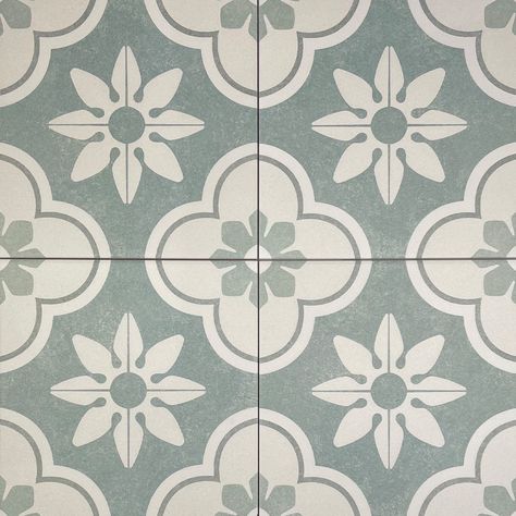 Indi Porcelain Tiles Isla Sky Green Patterned Floor Tiles, Bathroom Floor Pattern, Outdoor Tile Ideas, Moroccan Tiles Bathroom, Floor Tile Texture, Perini Tiles, Rustic Tiles, Blue Green Tile, Wall Tile Texture