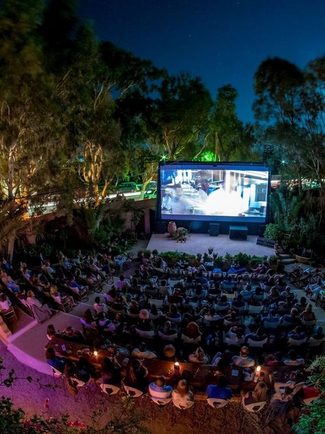 Kota Masa Depan, Outdoor Movie Screen, Open Air Cinema, Drive In Movie Theater, Movies Under The Stars, Outdoor Restaurant Design, Outdoor Stage, Outdoor Cinema, Backyard Movie