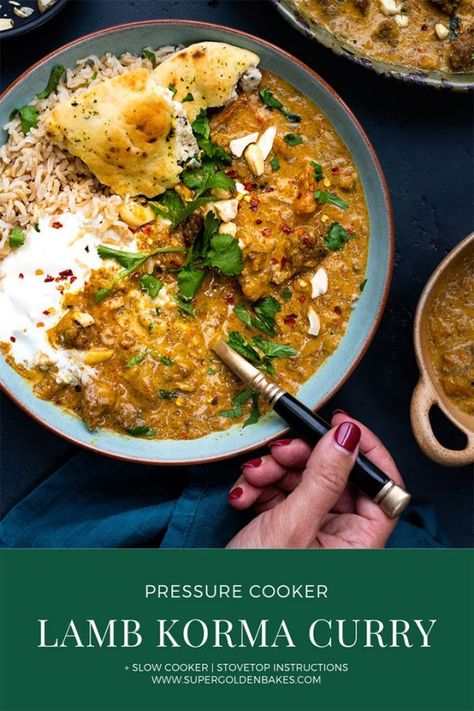 Slow Cooker Lamb Korma, Lamb Korma Slow Cooker, Lamb Pressure Cooker Recipes, Lamb Korma Indian, Lamb Korma Recipe, Pressure Cooker Curry, Pressure Cooker Lamb, Beef Korma, Lamb Korma