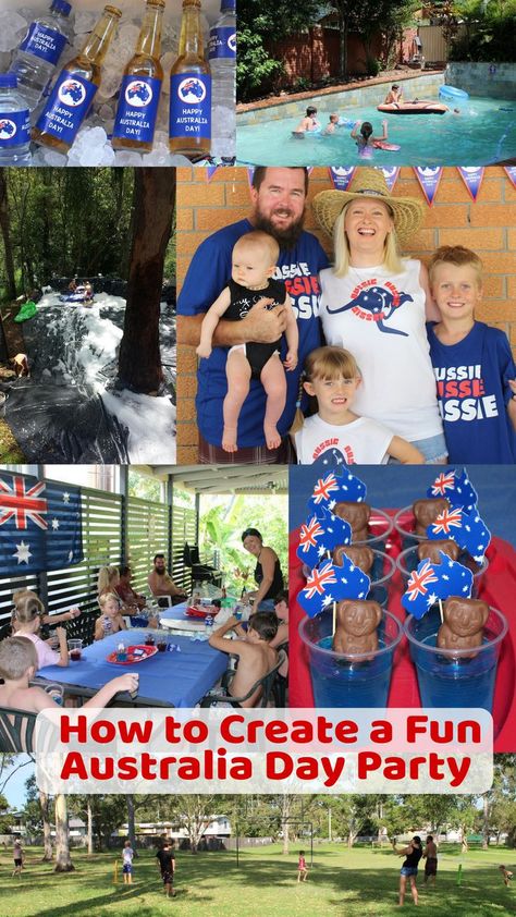 Fun Australia Day Party Ideas - Food, Drinks, Games & Activities, Decorations with Photos. Everything Aussie from Cricket to Vegemite Sangas and Meat Pies! It’s Easy to Host an Australia Day Party that Everyone will Enjoy. Australia Day Party Ideas, Aussie Themed Party, Australia Day Food Ideas, Australia Day Outfit, Australian Party Decorations, Australia Themed Party, Australia Day Food, Australia Day Decorations, Australia Day Party