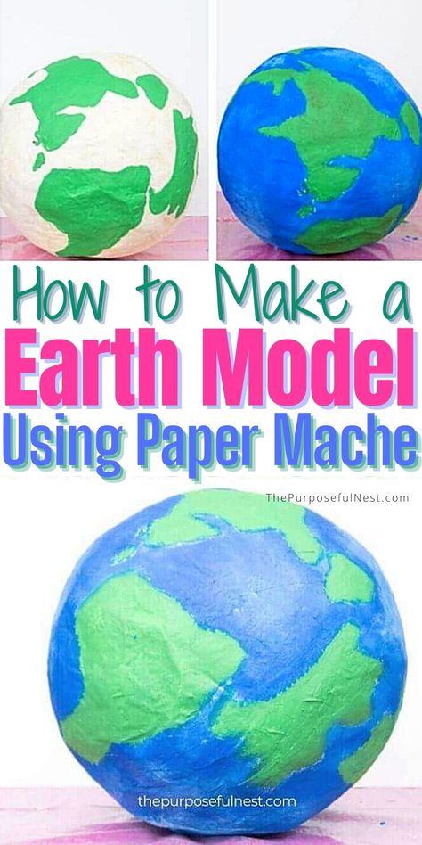 Earth Model Earth Paper Mache, Paper Mache World, Paper Mache Earth, Paper Mache Planets, How To Make Earth, Earth Activities, Planet Crafts, Planet Project, Paper Cactus