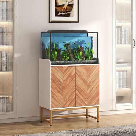 Amazon.com - Saudism 29 Gallon Fish Tank Stand, Small Aquarium Stand 20 Gallon with Doors & Adjustable Shelves, Boho Sideboard Coffee Bar Cart, Kitchen Cupboard Console Table, 30.5" L×15.7" W×35" H, White/Gold - Buffets & Sideboards Boho Sideboard, Sideboard Coffee Bar, 20 Gallon Aquarium Stand, Bar Cart Kitchen, Coffee Bar Cart, Small Aquarium, Fish Tank Stand, Aquarium Stand, Tank Stand