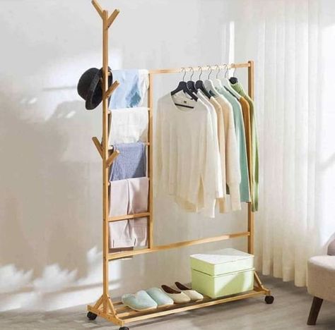 Wooden Clothes Rack, Clothing Rack Bedroom, Standing Clothes Rack, Portable Clothes Rack, Clothes Hanger Rack, Entryway Coat Rack, Living Room Size, Wood Clothes, Standing Coat Rack