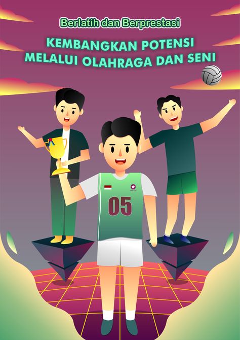 Poster Digital " BERLATIH DAN BERPRESTASI KEMBANGKAN POTENSI MELALUI OLAHRAGA DAN SENI " Poster Design, Design Inspiration, Iphone, Canvas, Quick Saves, Design