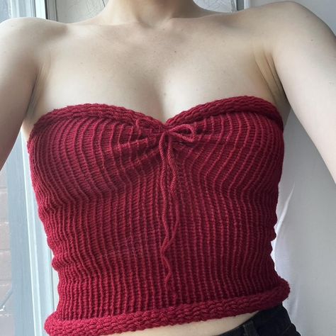 🧸 handmade dainty bustier knit tube top with bow... - Depop